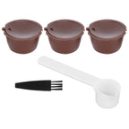 Coffee Capsules Reusable Refillable Coffee Cup Filter Kit Fit for DOLCE GUSTO Machine(Coffee 3 Capsules1 Spoon 1 Brush)