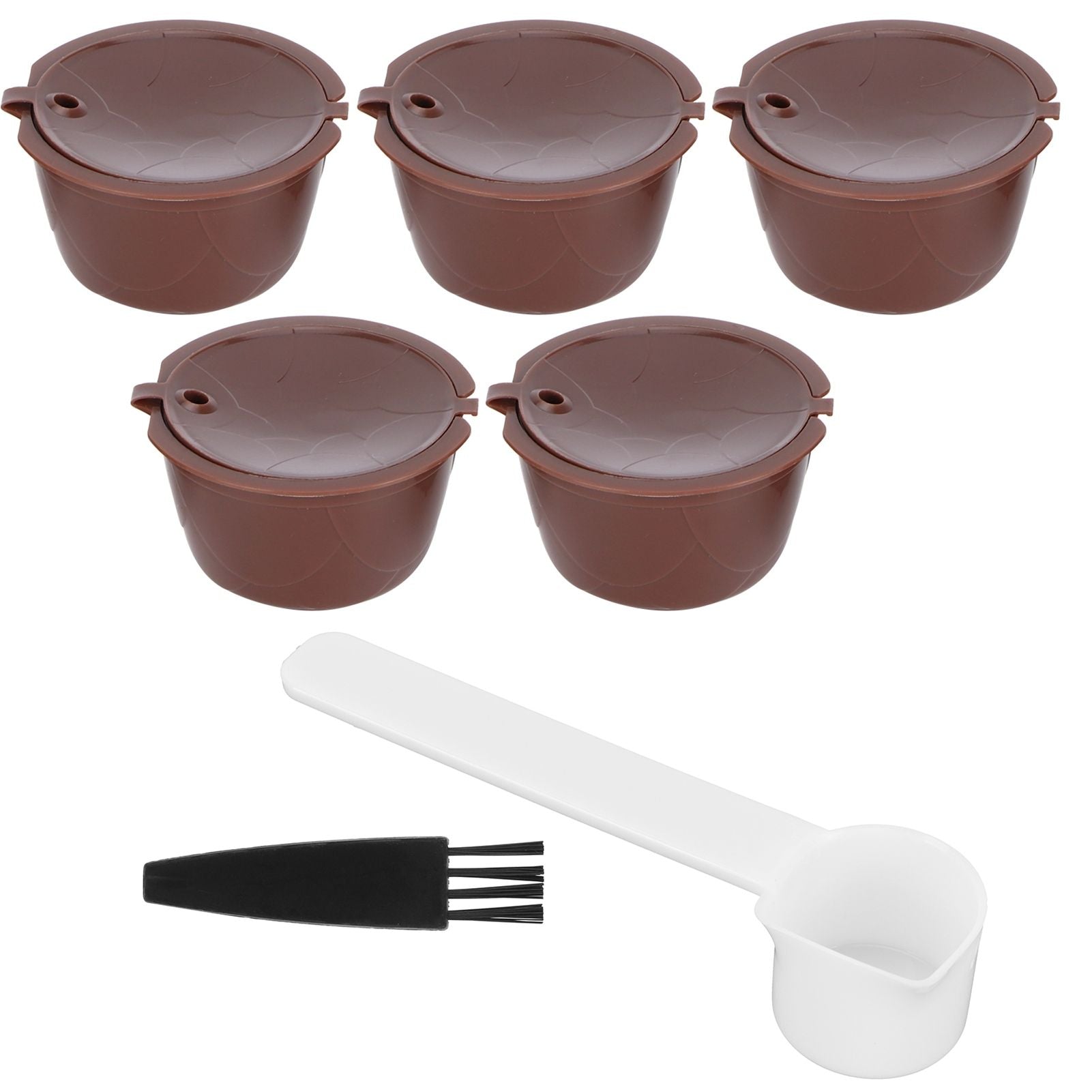 Coffee Capsules Reusable Refillable Coffee Cup Filter Kit Fit for DOLCE GUSTO Machine(Coffee 5 Capsules1 Spoon 1 Brush)