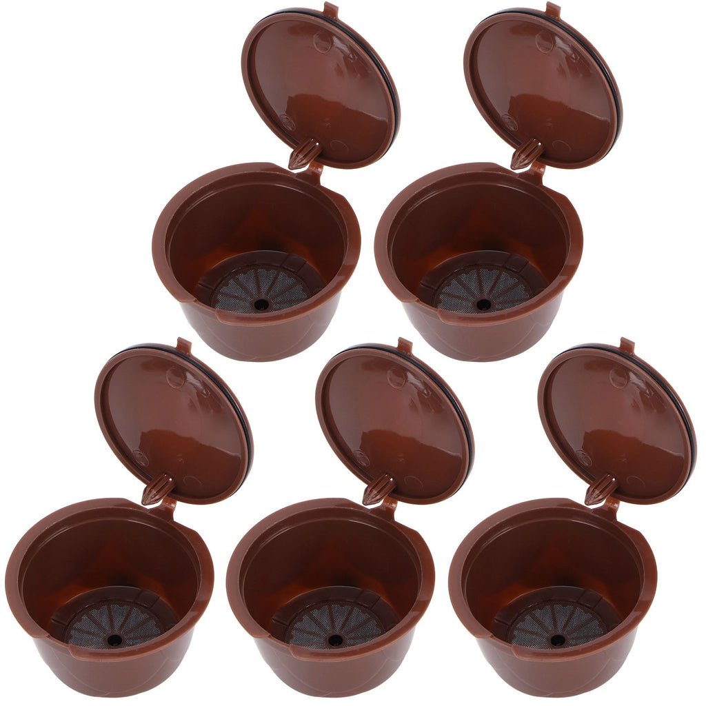 Coffee Capsules Reusable Refillable Coffee Cup Filter Kit Fit for DOLCE GUSTO Machine(Coffee 5 Capsules1 Spoon 1 Brush)