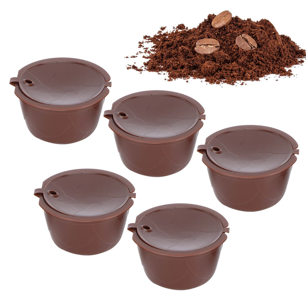 Coffee Capsules Reusable Refillable Coffee Cup Filter Kit Fit for DOLCE GUSTO Machine(Coffee 5 Capsules1 Spoon 1 Brush)