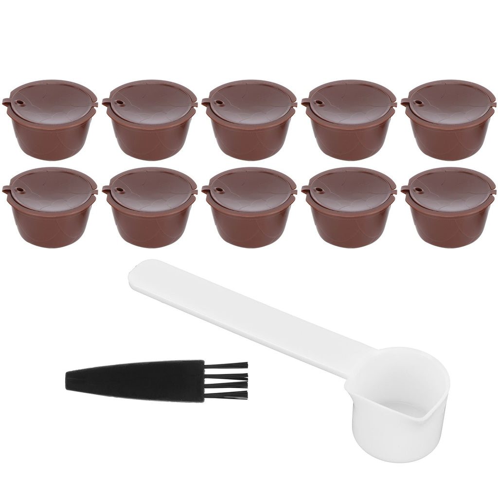 Coffee Capsules Reusable Refillable Coffee Cup Filter Kit Fit for DOLCE GUSTO Machine(Coffee 10 Capsules1 Spoon 1 Brush)