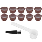 Coffee Capsules Reusable Refillable Coffee Cup Filter Kit Fit for DOLCE GUSTO Machine(Coffee 10 Capsules1 Spoon 1 Brush)