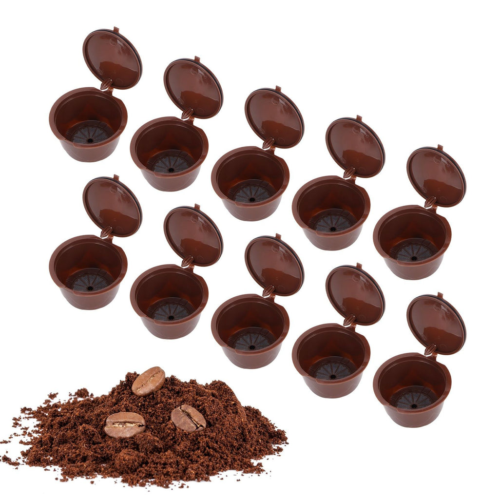 Coffee Capsules Reusable Refillable Coffee Cup Filter Kit Fit for DOLCE GUSTO Machine(Coffee 10 Capsules1 Spoon 1 Brush)