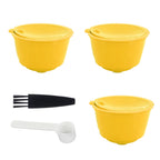 Coffee Machine Capsule Kit Reusable Coffee Filter Cup Accessories Fit for DOLCE GUSTO(Yellow 3 Capsules1 Spoon 1 Brush)