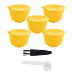 Coffee Machine Capsule Kit Reusable Coffee Filter Cup Accessories Fit for DOLCE GUSTO(Yellow 5 Capsules1 Spoon 1 Brush)