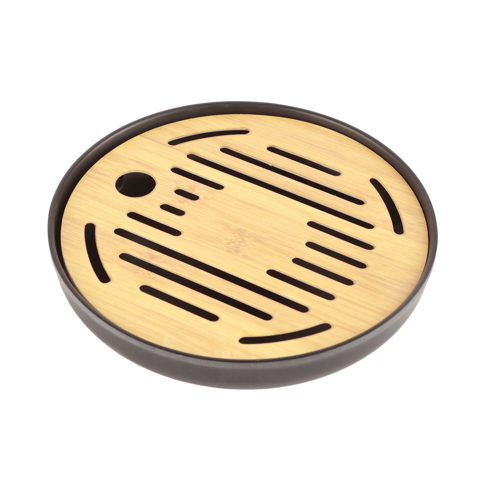 Bamboo Round Tea Tray Teapot Mat Serving Tray Drainage Water Storage Tea Set Home Supplies8in