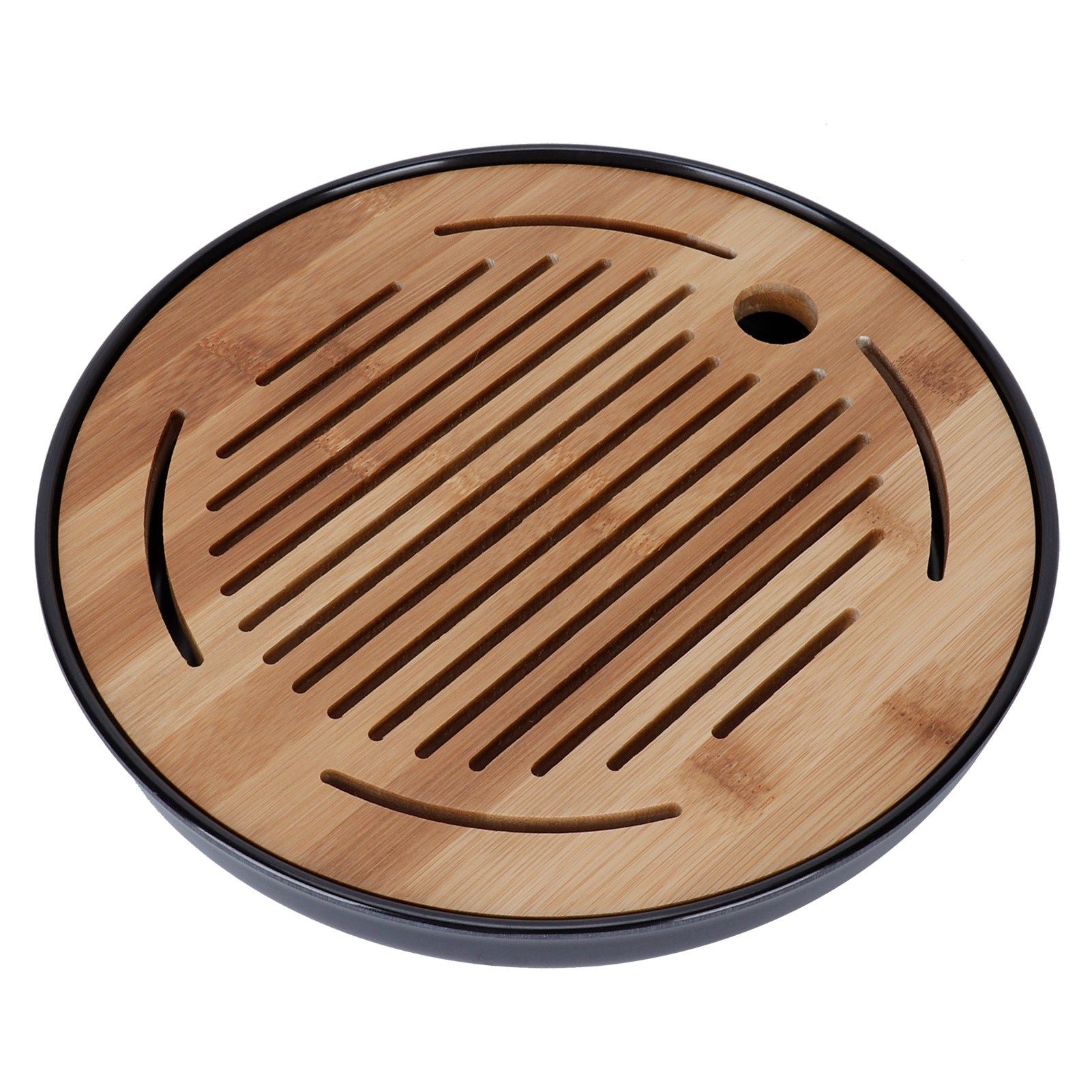 Bamboo Round Tea Tray Teapot Mat Serving Tray Drainage Water Storage Tea Set Home Supplies10in