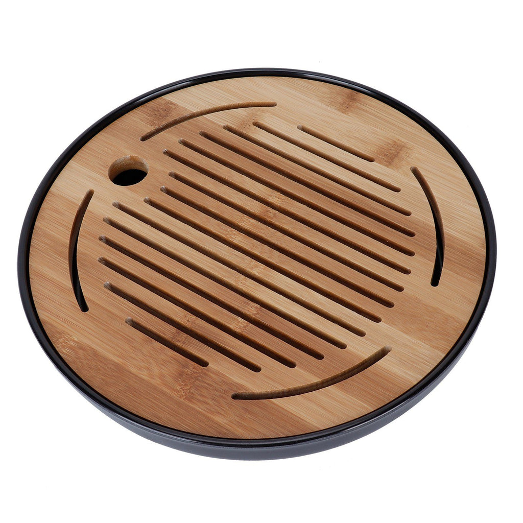 Bamboo Round Tea Tray Teapot Mat Serving Tray Drainage Water Storage Tea Set Home Supplies10in