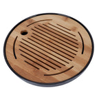Bamboo Round Tea Tray Teapot Mat Serving Tray Drainage Water Storage Tea Set Home Supplies10in