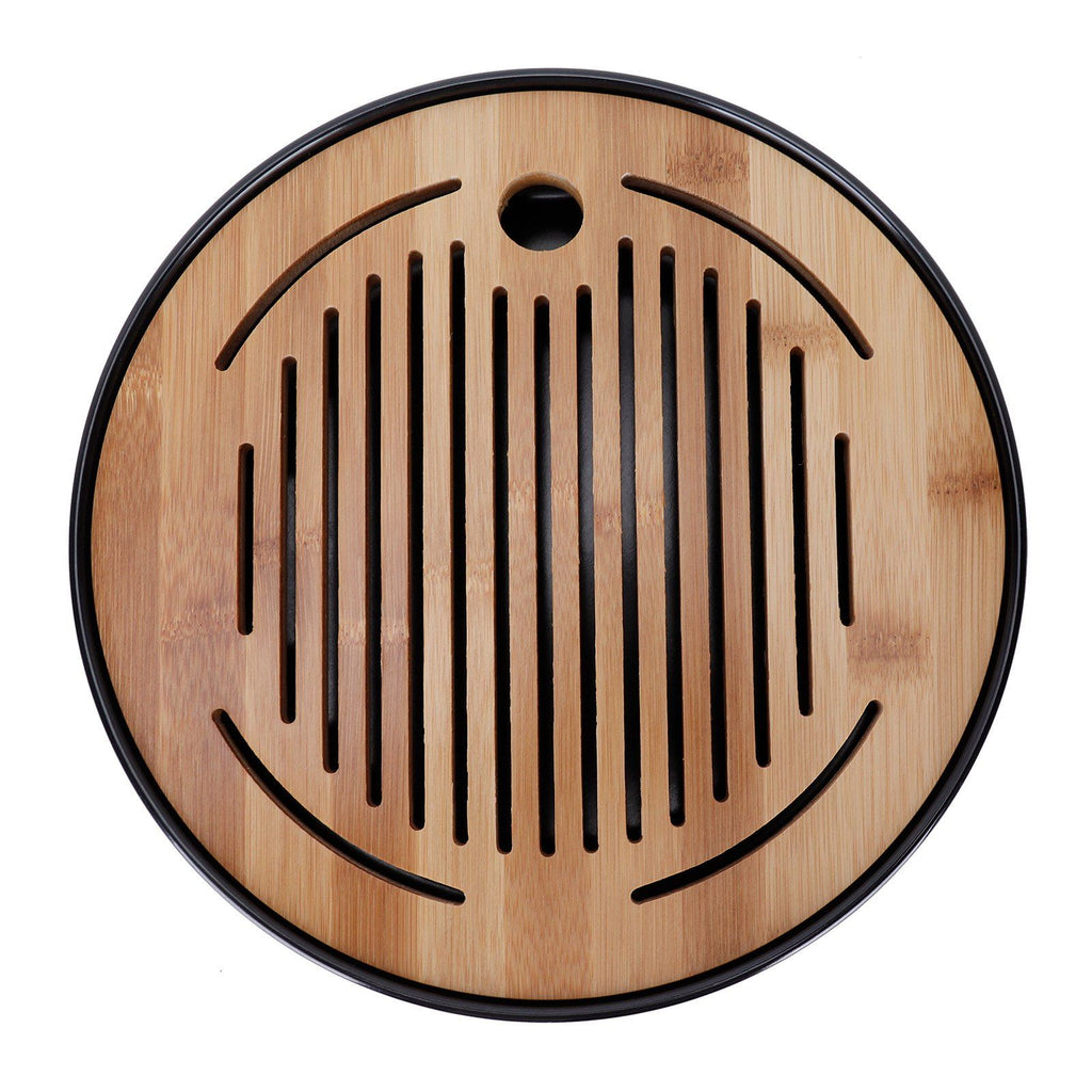 Bamboo Round Tea Tray Teapot Mat Serving Tray Drainage Water Storage Tea Set Home Supplies10in