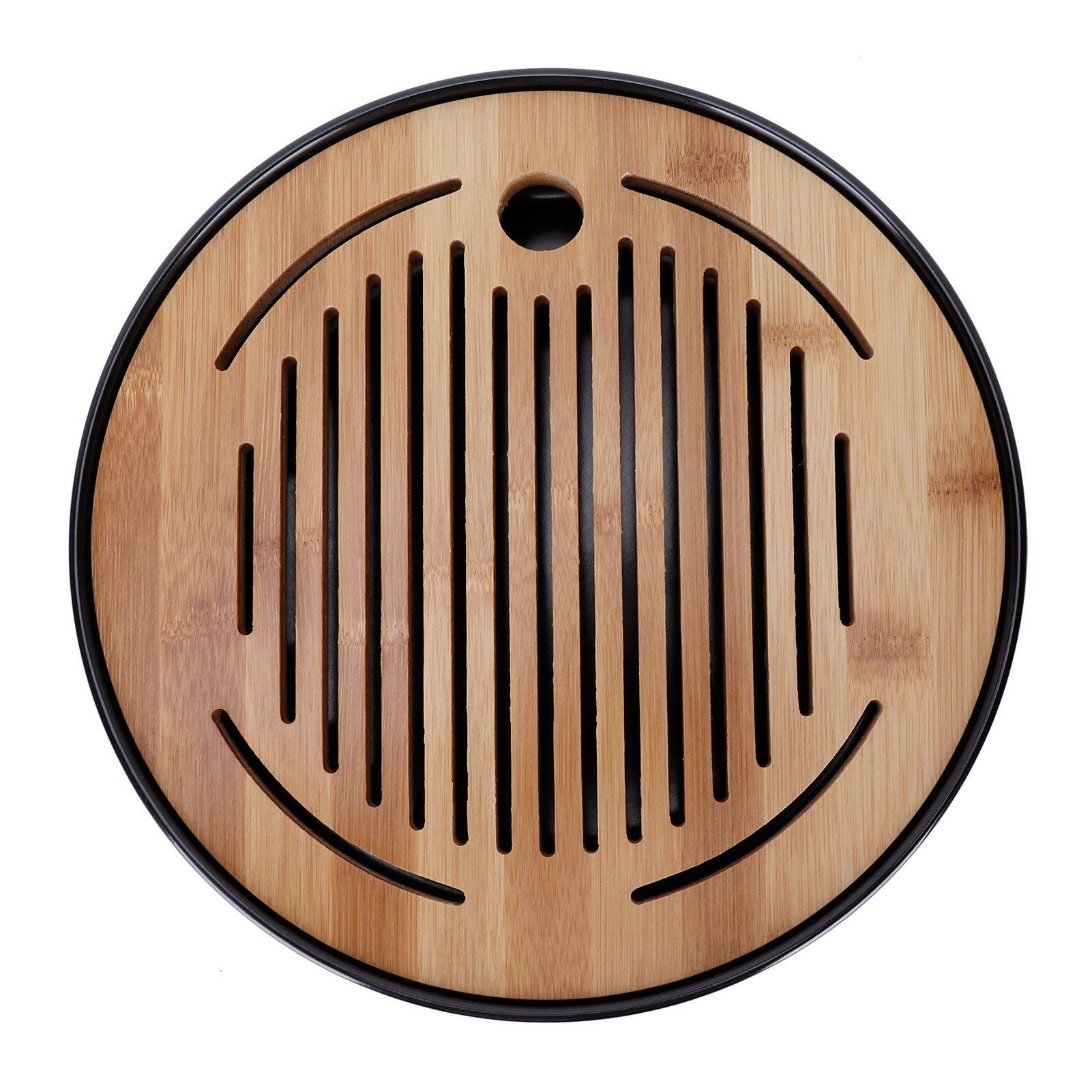 Bamboo Round Tea Tray Teapot Mat Serving Tray Drainage Water Storage Tea Set Home Supplies10in