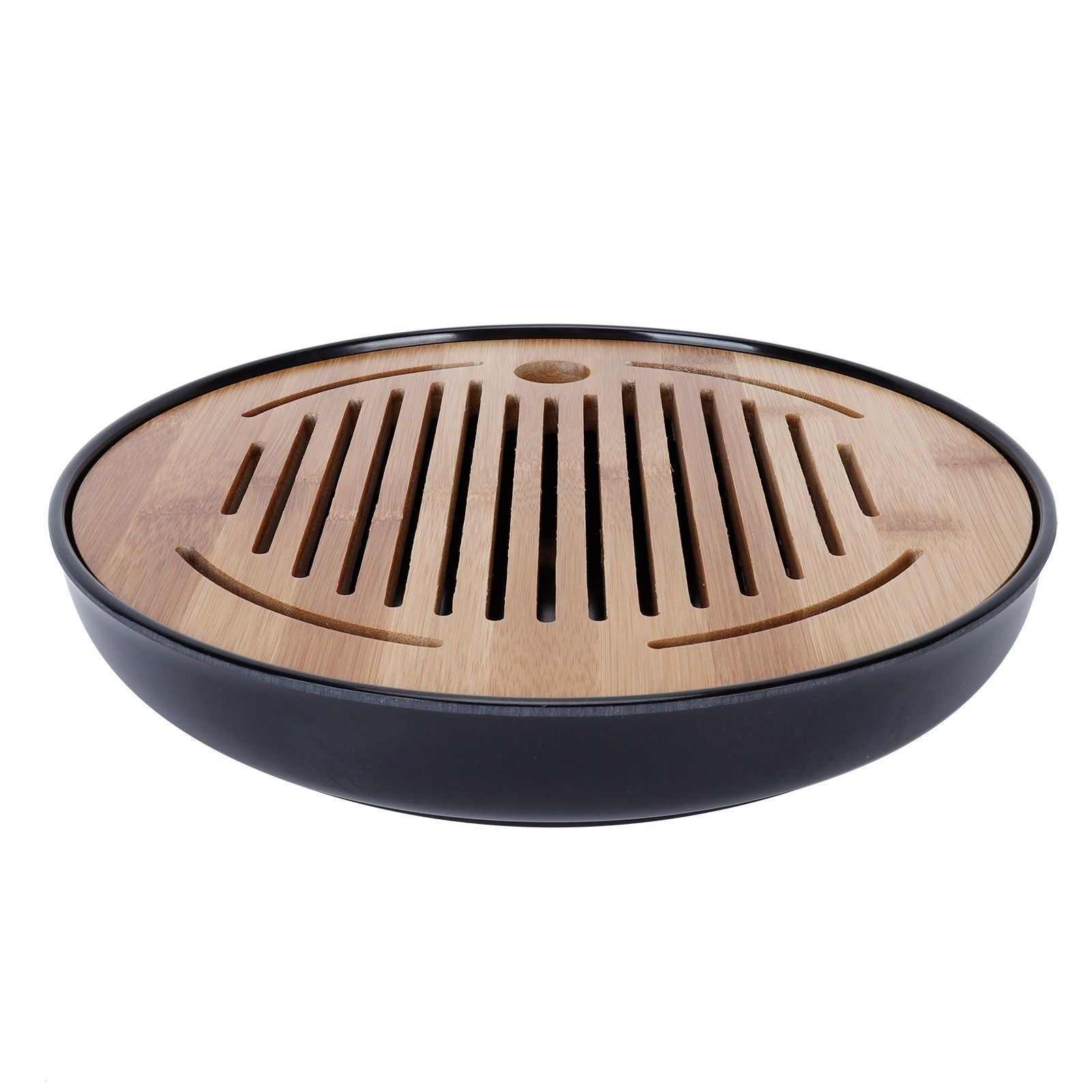 Bamboo Round Tea Tray Teapot Mat Serving Tray Drainage Water Storage Tea Set Home Supplies10in