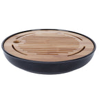 Bamboo Round Tea Tray Teapot Mat Serving Tray Drainage Water Storage Tea Set Home Supplies10in
