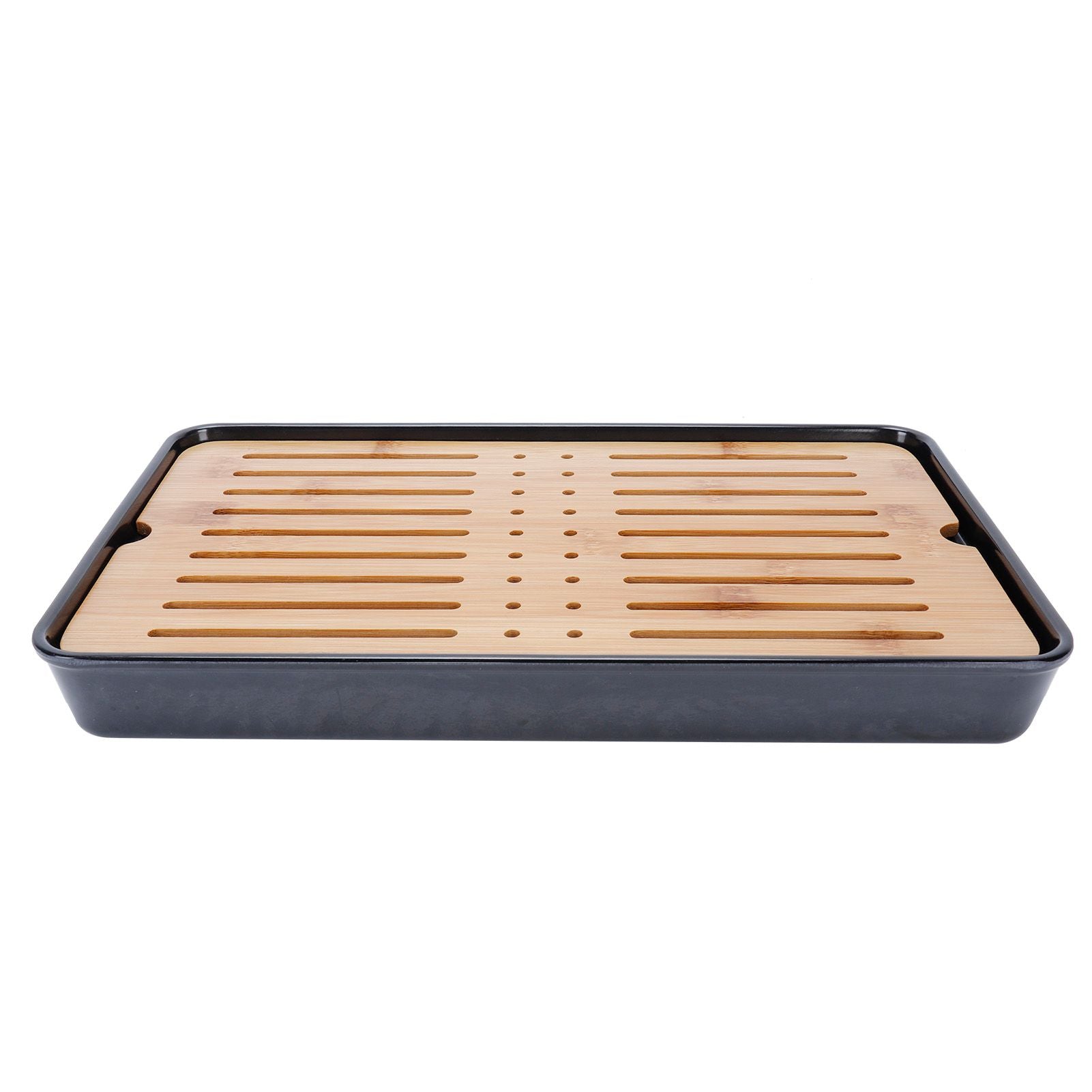 Rectangle Bamboo Tea Tray Teapot Mat Serving Tray Draining Board Tea Set Home Kitchen Use13in 1100ml