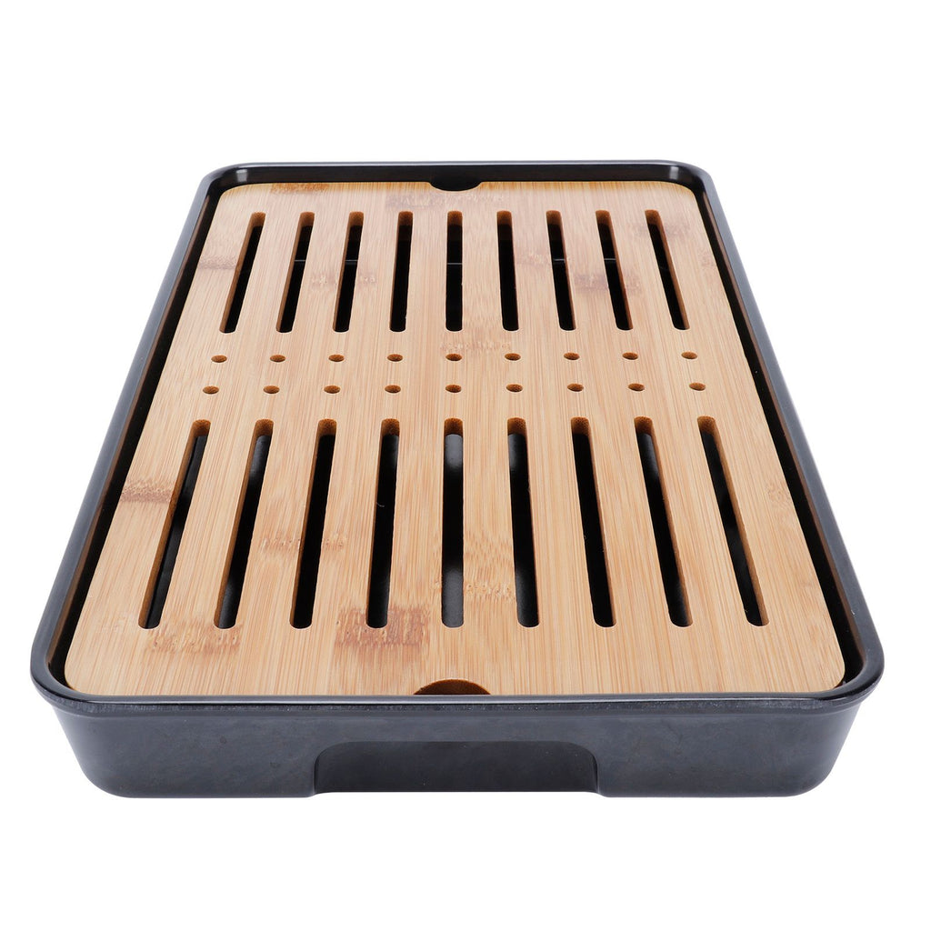 Rectangle Bamboo Tea Tray Teapot Mat Serving Tray Draining Board Tea Set Home Kitchen Use13in 1100ml
