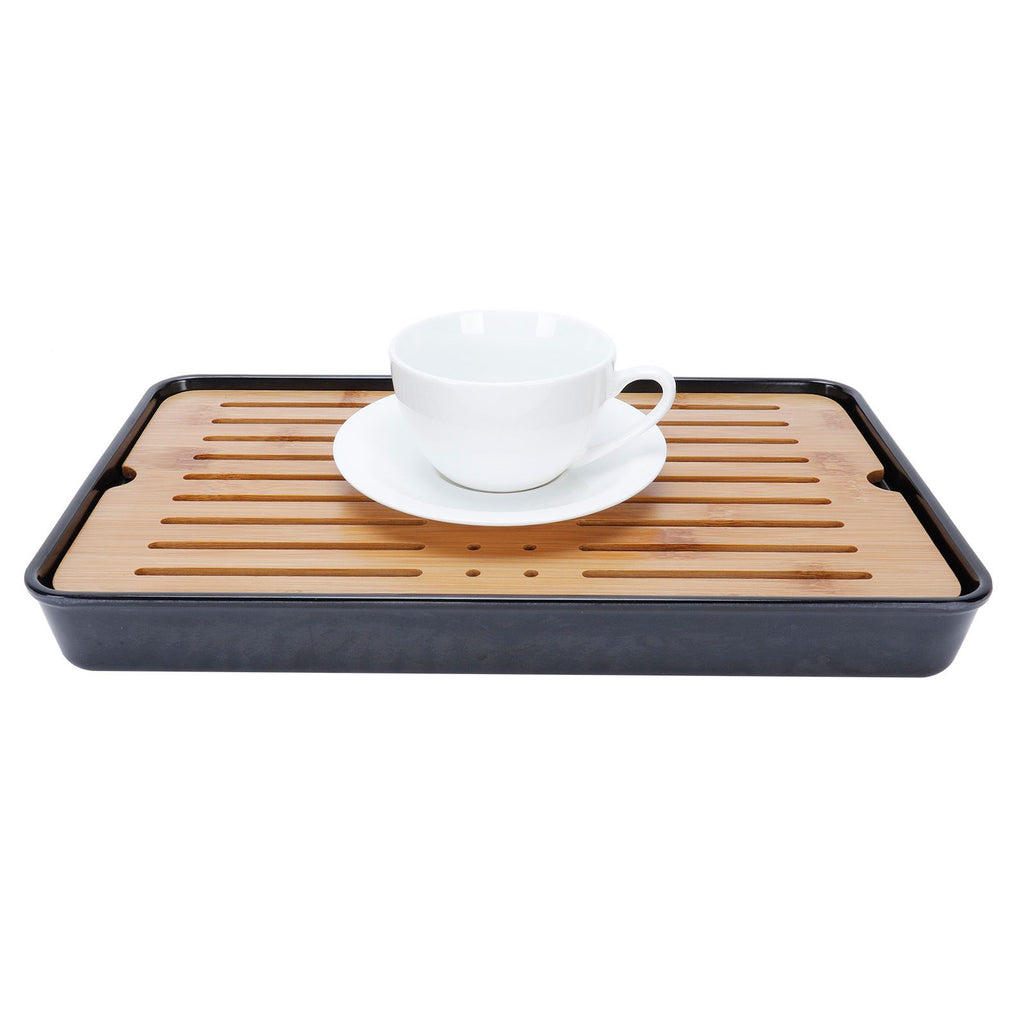 Rectangle Bamboo Tea Tray Teapot Mat Serving Tray Draining Board Tea Set Home Kitchen Use13in 1100ml