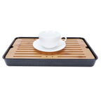 Rectangle Bamboo Tea Tray Teapot Mat Serving Tray Draining Board Tea Set Home Kitchen Use13in 1100ml