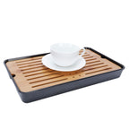 Rectangle Bamboo Tea Tray Teapot Mat Serving Tray Draining Board Tea Set Home Kitchen Use13in 1100ml