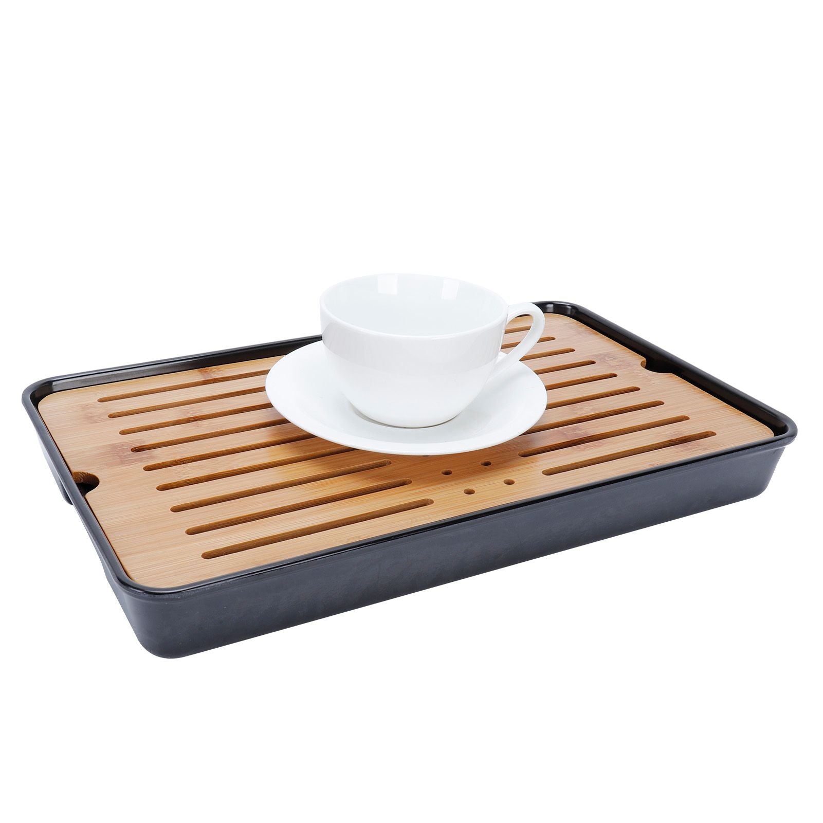 Rectangle Bamboo Tea Tray Teapot Mat Serving Tray Draining Board Tea Set Home Kitchen Use13in 1100ml