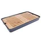 Rectangle Bamboo Tea Tray Teapot Mat Serving Tray Draining Board Tea Set Home Kitchen Use13in 1100ml