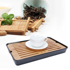 Rectangle Bamboo Tea Tray Teapot Mat Serving Tray Draining Board Tea Set Home Kitchen Use13in 1100ml