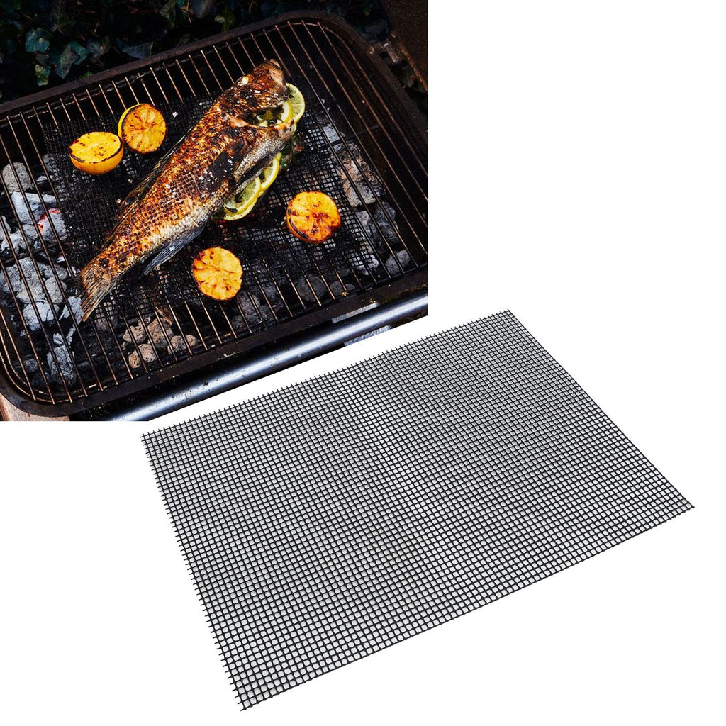 Food Grade NonStick Grid Sheet Multifunctional Barbecue Grid Mat for Barbecue Outdoor(Black 36x42cm )