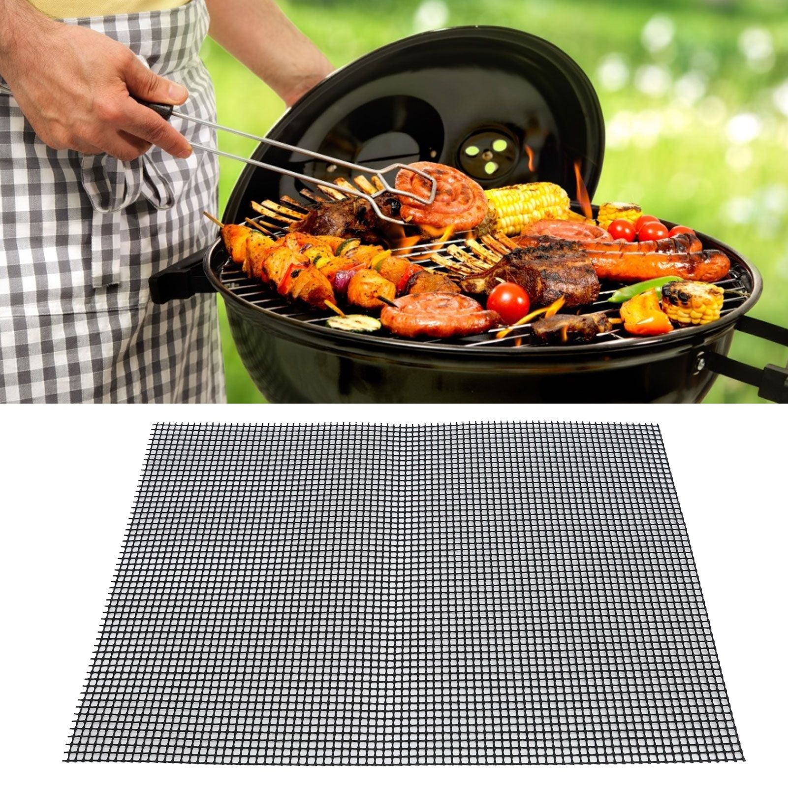 Food Grade NonStick Grid Sheet Multifunctional Barbecue Grid Mat for Barbecue Outdoor(Black 36x42cm )