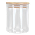 450ml Wood Round Storage Jar with Lid Transparent Glass Food Container for Tea Coffee Spice
