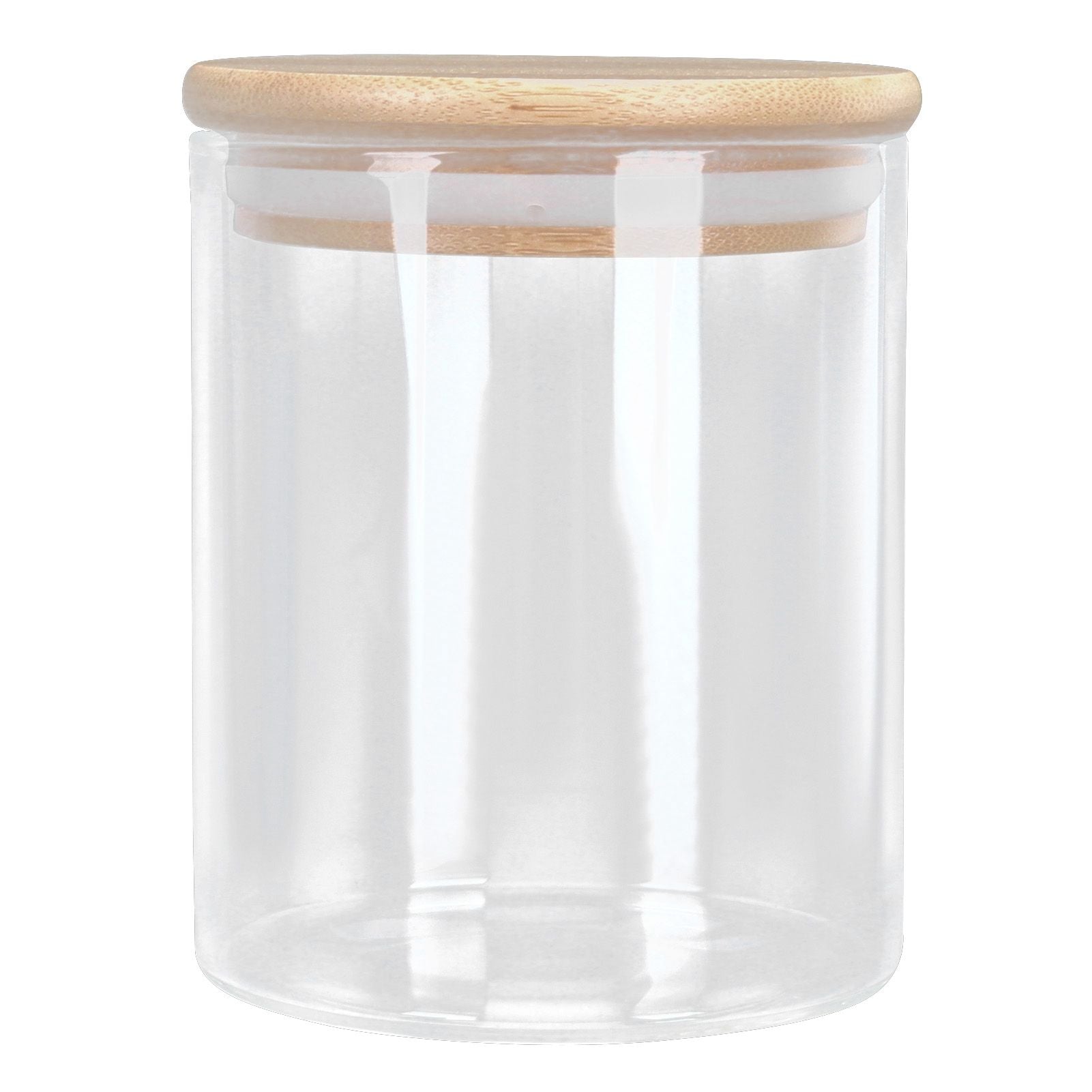 450ml Wood Round Storage Jar with Lid Transparent Glass Food Container for Tea Coffee Spice