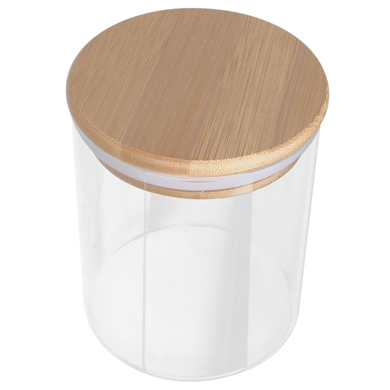 450ml Wood Round Storage Jar with Lid Transparent Glass Food Container for Tea Coffee Spice