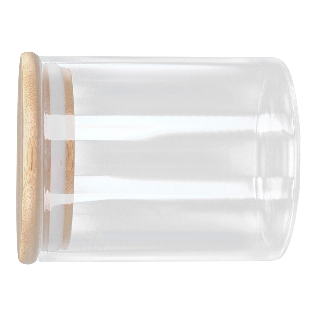 450ml Wood Round Storage Jar with Lid Transparent Glass Food Container for Tea Coffee Spice