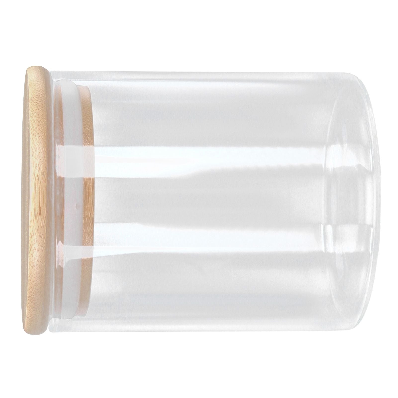 450ml Wood Round Storage Jar with Lid Transparent Glass Food Container for Tea Coffee Spice