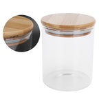 450ml Wood Round Storage Jar with Lid Transparent Glass Food Container for Tea Coffee Spice