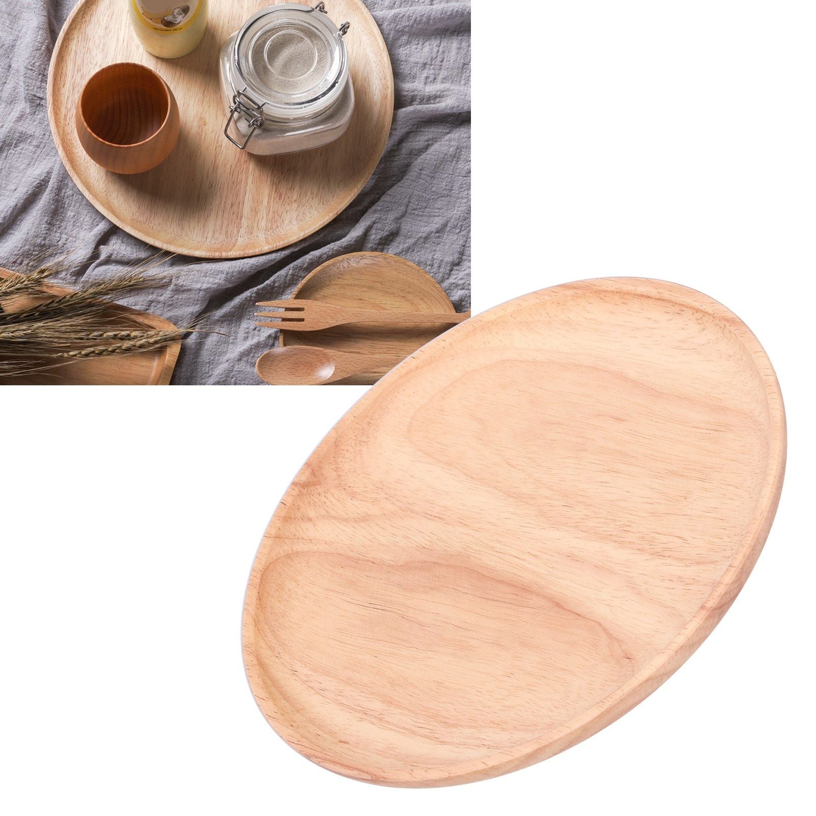 Rubber Wood Dinner Plate Round Tea Serving Tray Fruit Snack Tray Food Storage Plate27cm