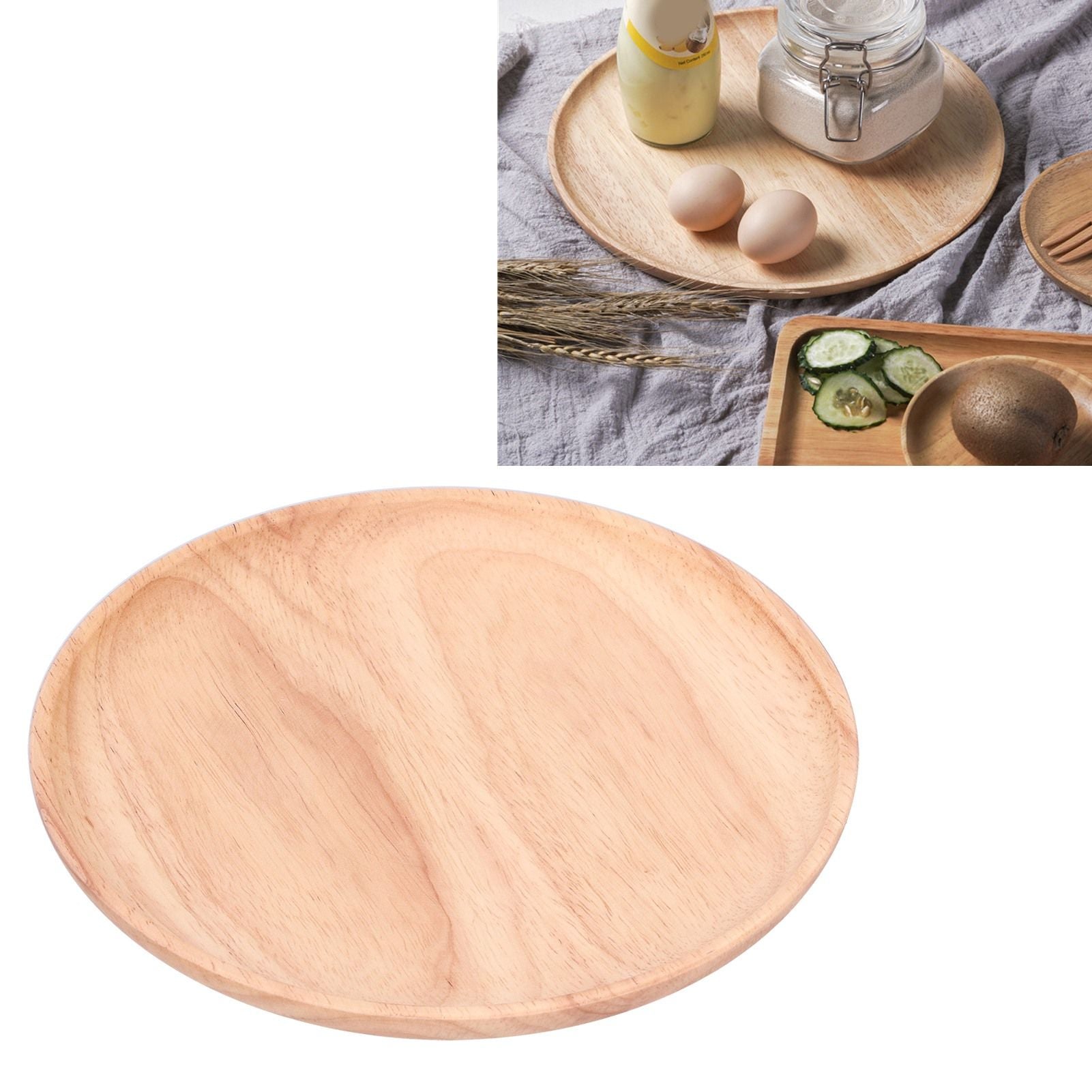 Rubber Wood Dinner Plate Round Tea Serving Tray Fruit Snack Tray Food Storage Plate27cm