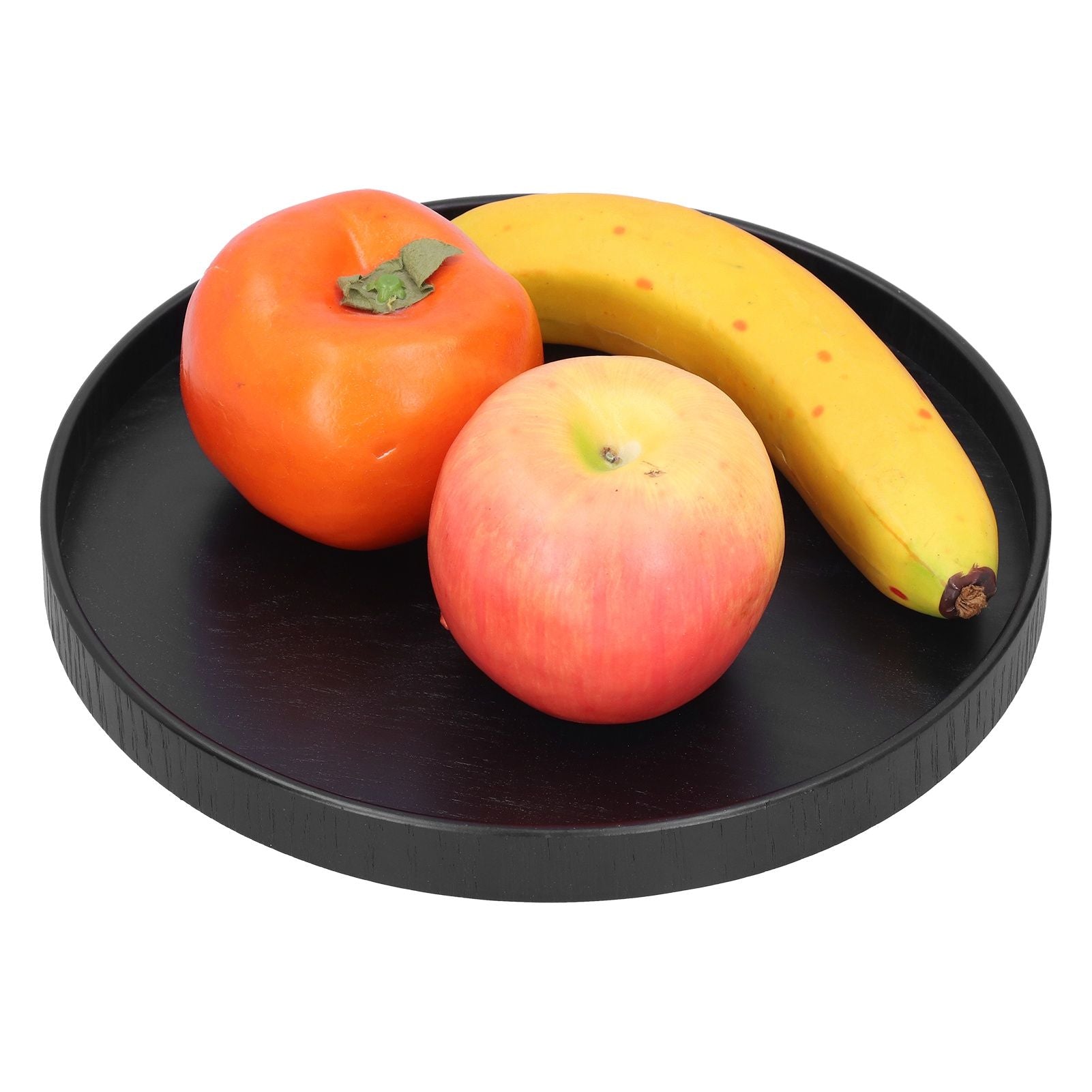 Round Wooden Food Fruit Serving Tray Service Plate for Home Kitchen Hotel Use Black24cm