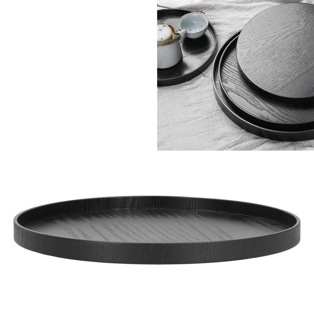 Round Wooden Food Fruit Serving Tray Service Plate for Home Kitchen Hotel Use Black24cm