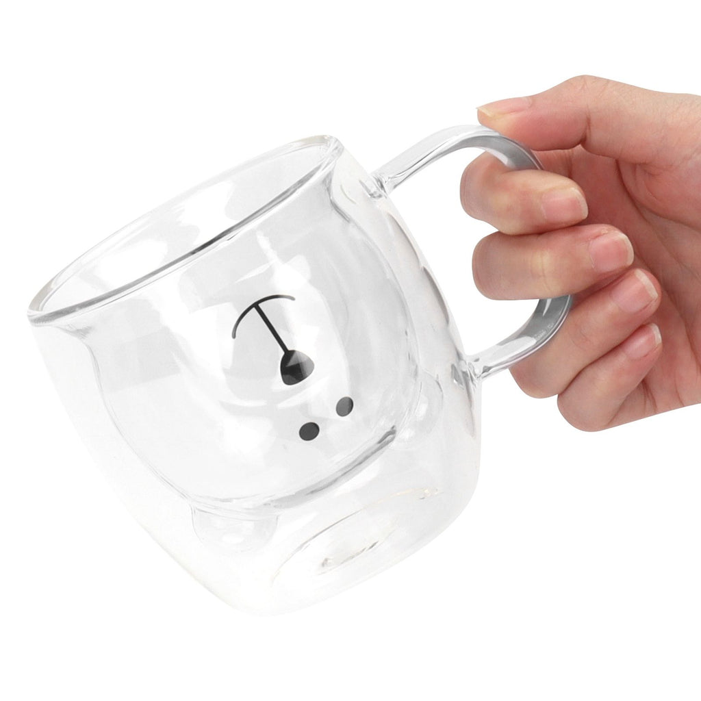 250ml Bear Shaped Glass Cup Double Wall Water Tea Coffee Milk Mug with Handle for HomeTransparent