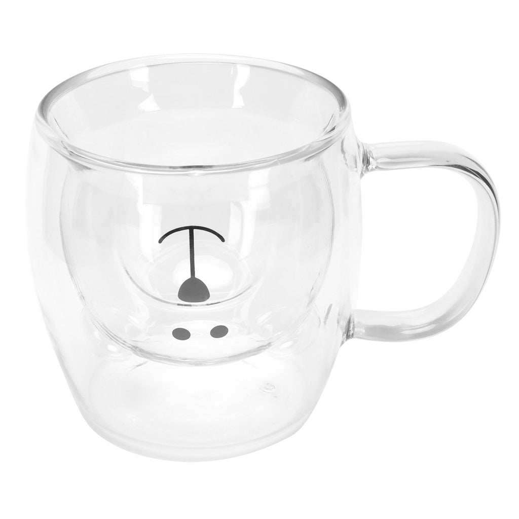 250ml Bear Shaped Glass Cup Double Wall Water Tea Coffee Milk Mug with Handle for HomeTransparent