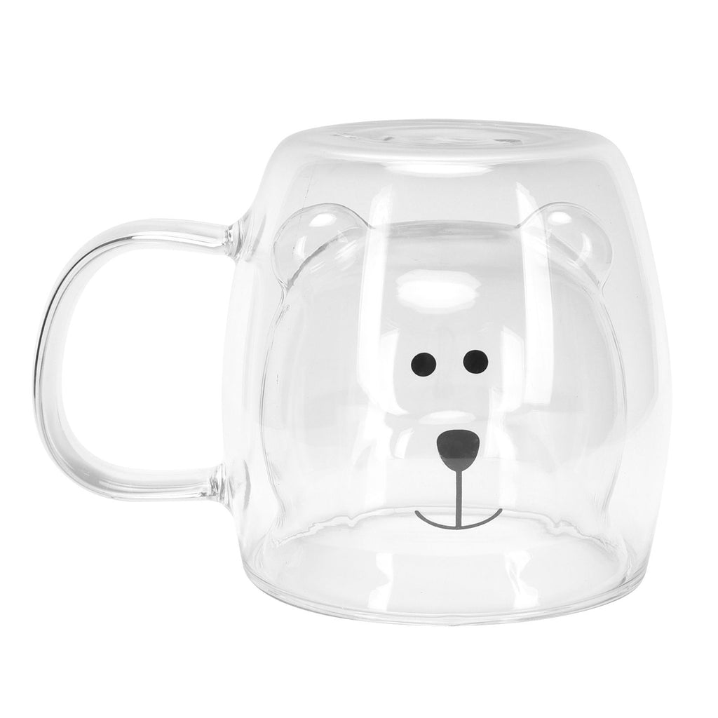 250ml Bear Shaped Glass Cup Double Wall Water Tea Coffee Milk Mug with Handle for HomeTransparent