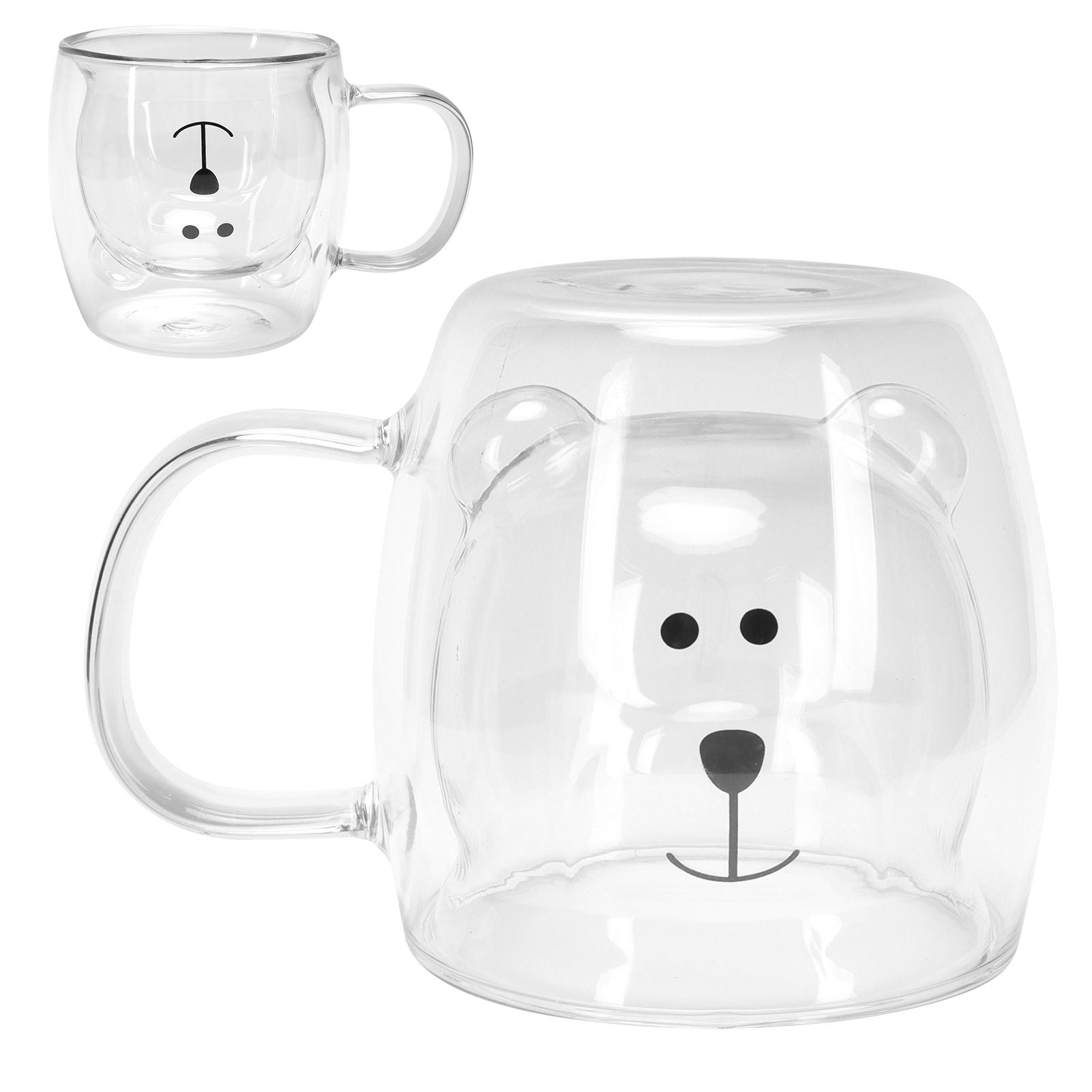 250ml Bear Shaped Glass Cup Double Wall Water Tea Coffee Milk Mug with Handle for HomeTransparent