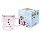 250ml Bear Shaped Glass Cup Double Wall Water Tea Coffee Milk Mug with Handle for HomePink