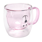 250ml Bear Shaped Glass Cup Double Wall Water Tea Coffee Milk Mug with Handle for HomePink
