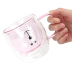 250ml Bear Shaped Glass Cup Double Wall Water Tea Coffee Milk Mug with Handle for HomePink