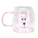 250ml Bear Shaped Glass Cup Double Wall Water Tea Coffee Milk Mug with Handle for HomePink