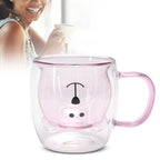250ml Bear Shaped Glass Cup Double Wall Water Tea Coffee Milk Mug with Handle for HomePink