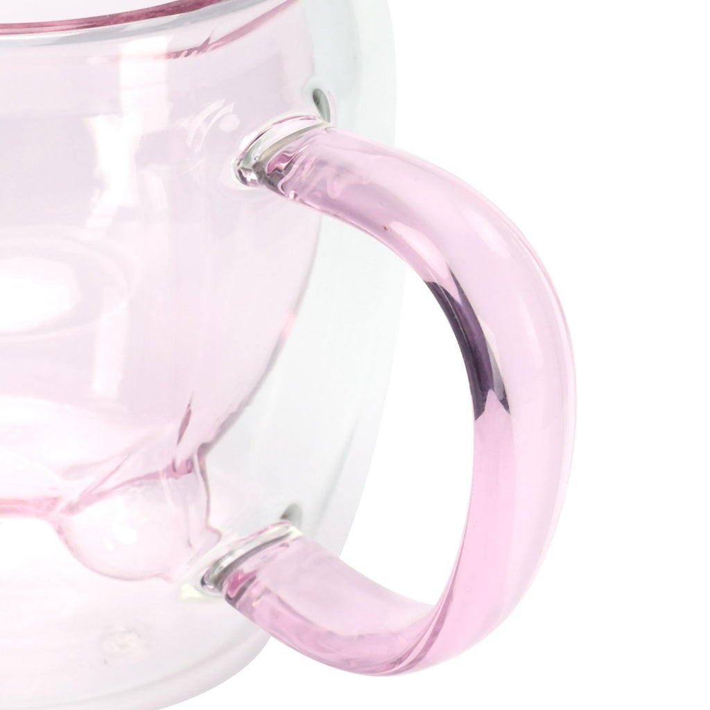 250ml Bear Shaped Glass Cup Double Wall Water Tea Coffee Milk Mug with Handle for HomePink