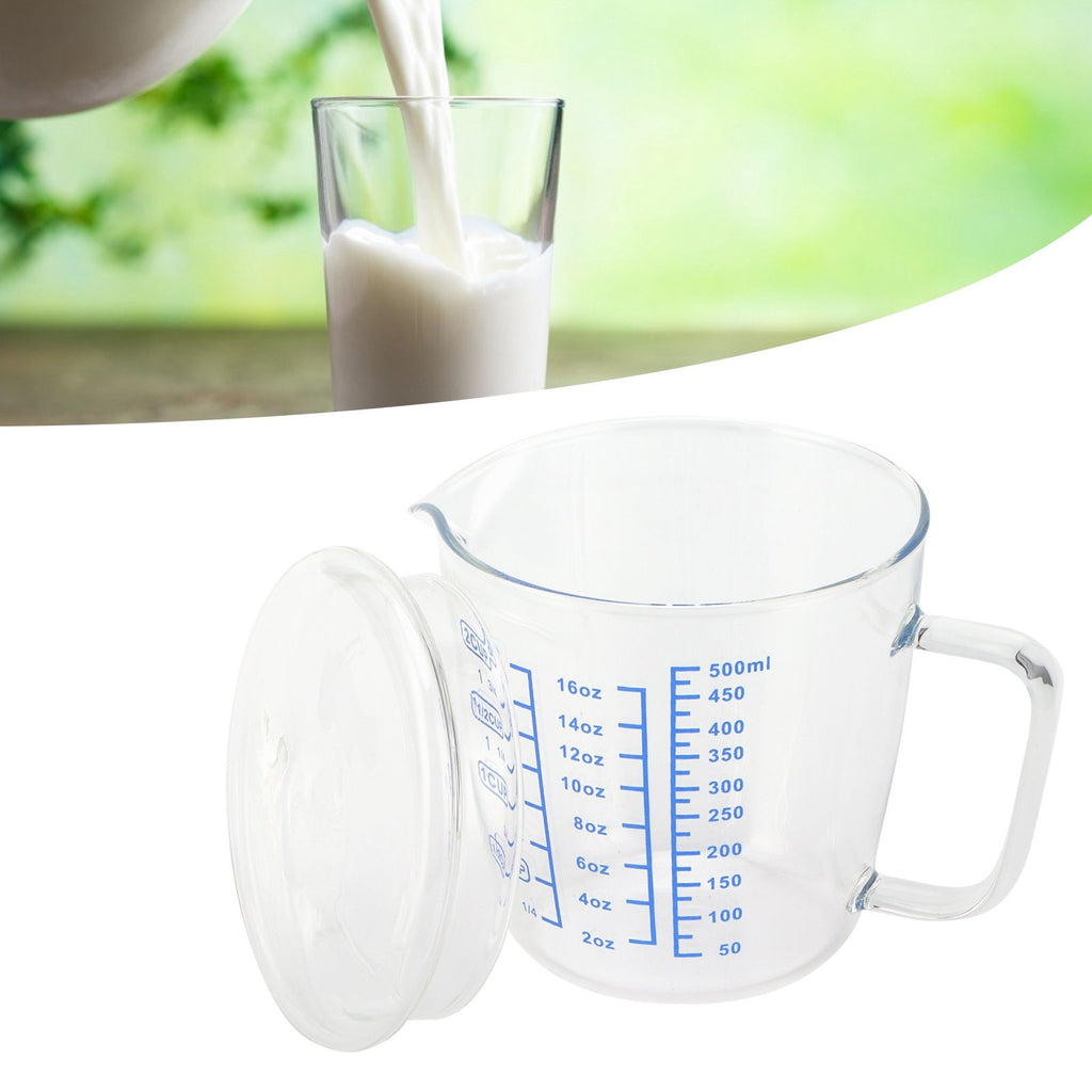 Heat Resisting Glass Measuring Cup Milk Scale Measuring Jug with Lid Kitchen Utensil(500ml )