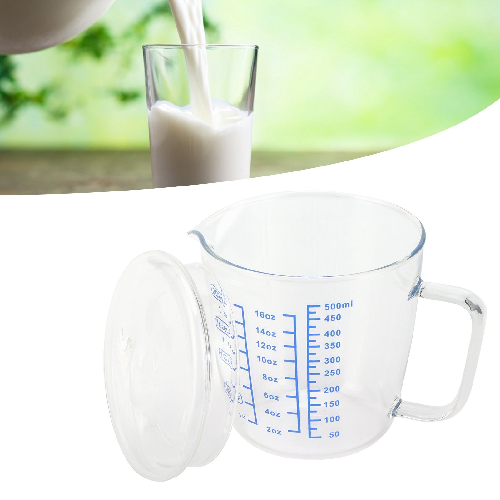 Heat Resisting Glass Measuring Cup Milk Scale Measuring Jug with Lid Kitchen Utensil(500ml )