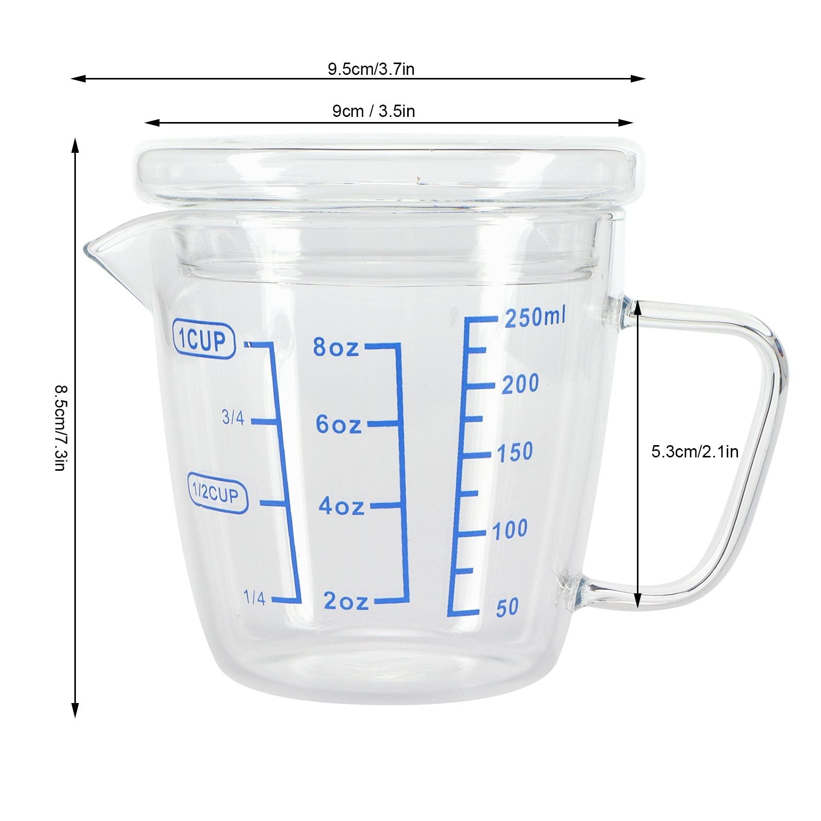 Heat Resisting Glass Measuring Cup Milk Scale Measuring Jug with Lid Kitchen Utensil(250ml )